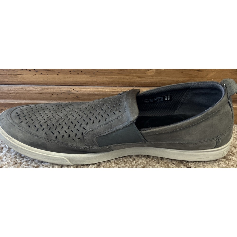 Ecco Mens Size 12‎ Taupe Gray Perforated Leather/Suede Slip On Loafers Casual - Picture 9 of 11